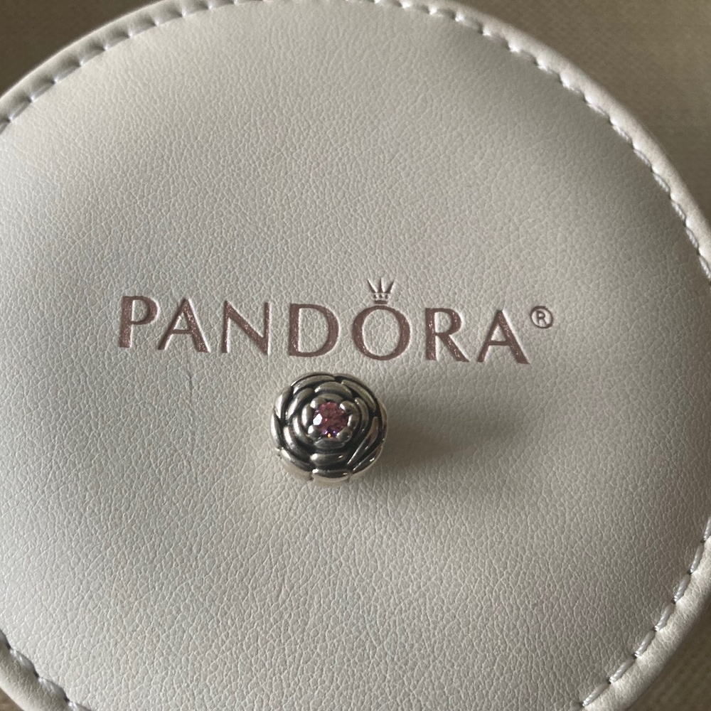 Pandora blooming rose charm with pink stone